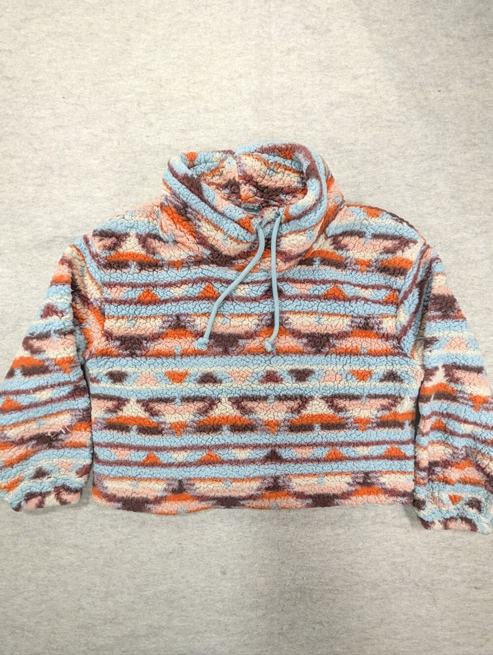 Wild Fabel Fluffy Sherpa Multi Color Southwestern Cowl Drawstring Cropped L